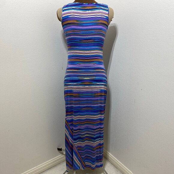 Calvin Klein Aqua Multi Abstract Zigzag Maxi Dress Sleeveless Size 10 - Picture 5 of 6